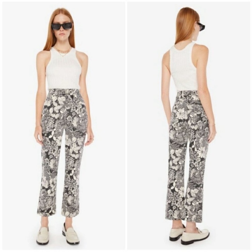 MOTHER Black and Cream Floral Ankle Jeans - Picture 3 of 7